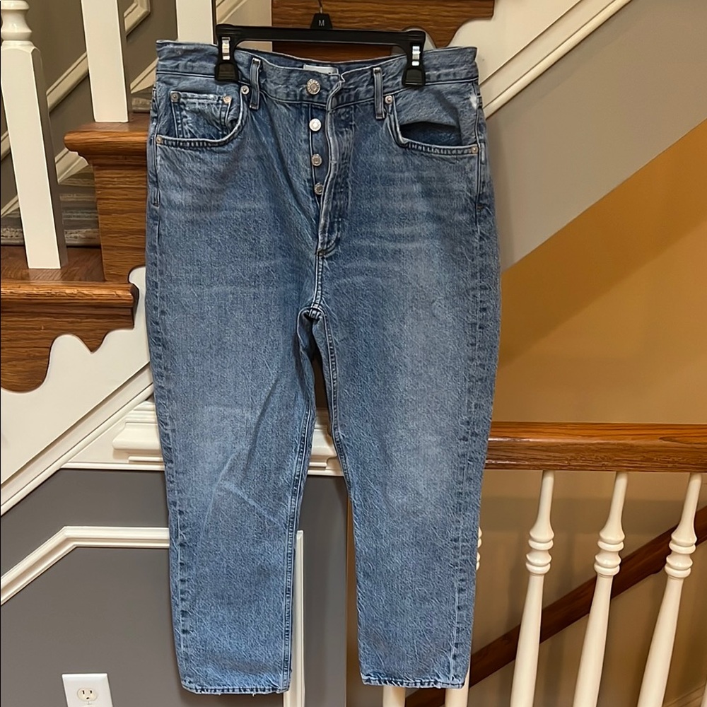 Agolde Blue Straight Leg Jeans High-Rise